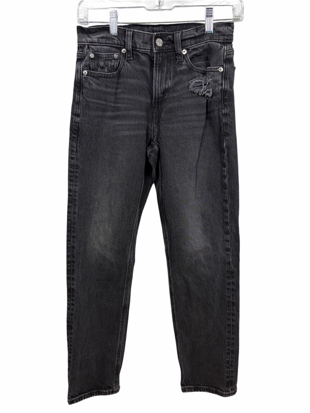 American Eagle Super High Rise Ankle Straight Jeans Women’s 0 Black Distressed
